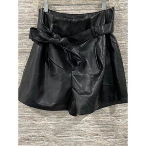 🖤 Wednesday Addams Chic Black Pleather Bow-Belt Shorts 🕷️ Back-to-School Goth